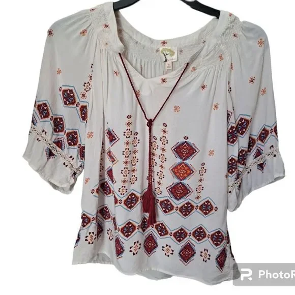 ANTHROPOLOGIE Fig and Flower Peasent Tunic Tie Top Blouse - Picture 2 of 10